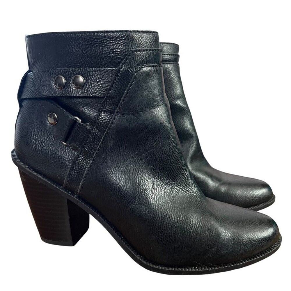 Bar III Dove Womens Black Faux Leather Block Heel Ankle Booties Boots Shoes 7.5